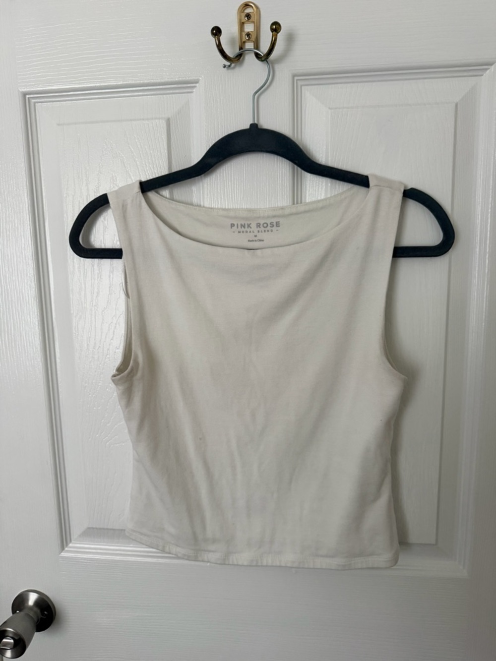 Pink Rose Cream Sleeveless Boatneck Tank